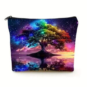 Cosmetic Bag Makeup Stars Sky Tree Cosmic Clutch Pouch Travel Storage Colorful
